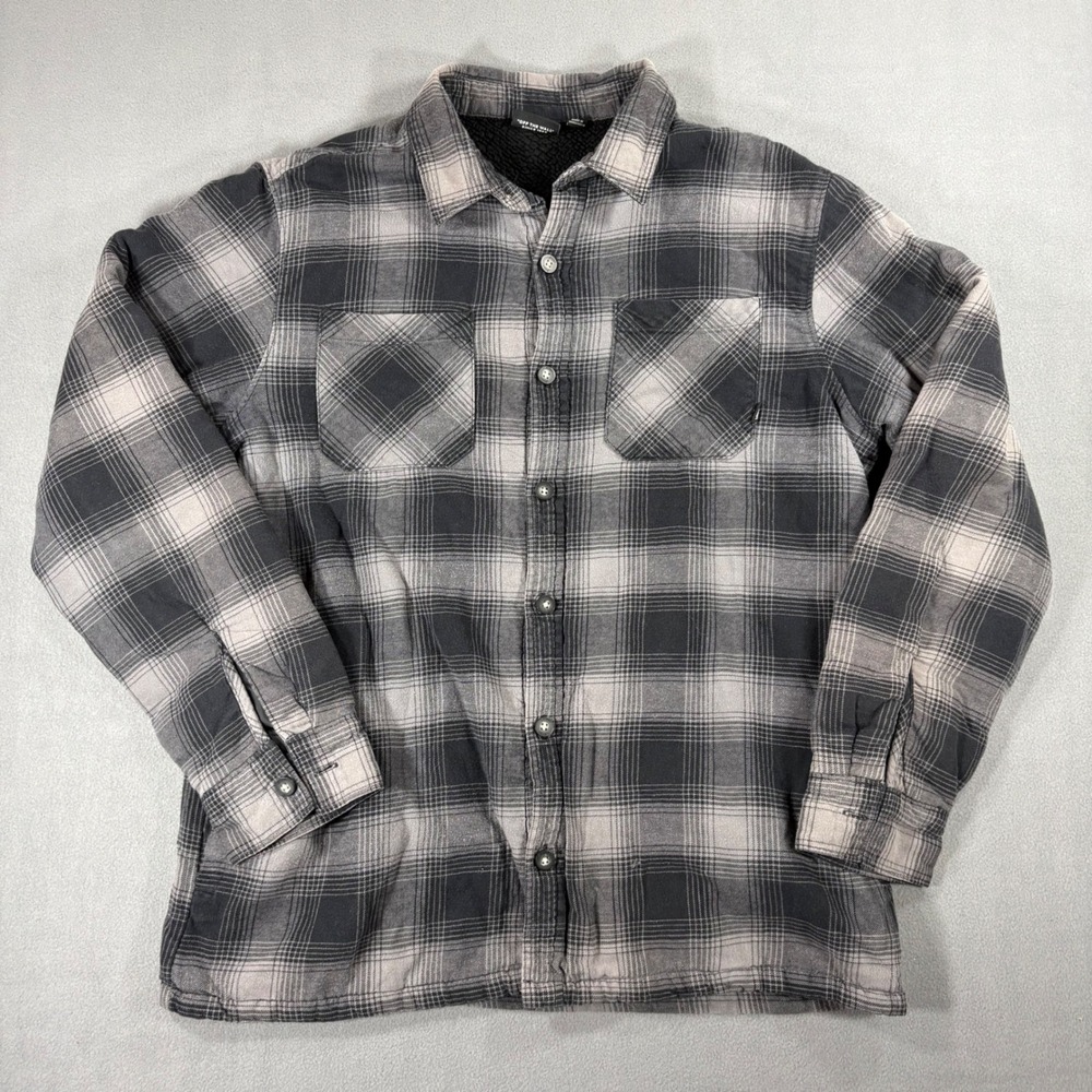 Vans Flannel Shirt Jacket Mens Large Grey Good Sherpa Lined Plaid VN0A4A6ZSQI